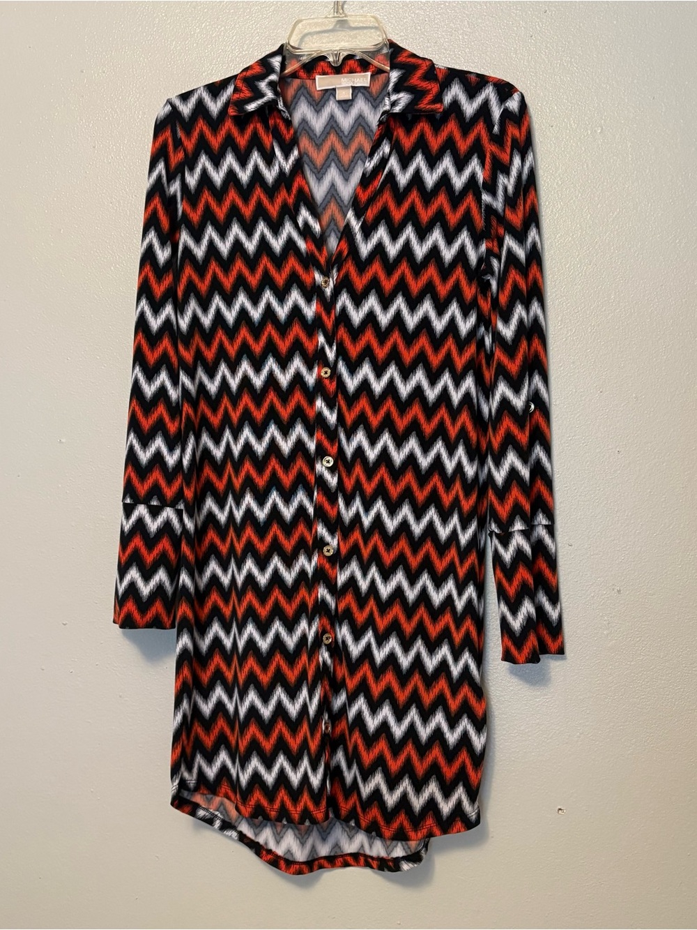 Michael Kors Chevron Blouse in Black, Orange & White